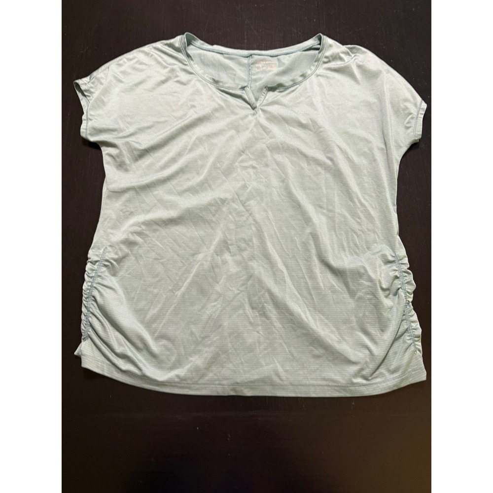 Eddie Bauer Womens XL Light Green Ruched Side Split V-Neck Active T-Shirt